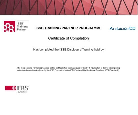 ISSB Training Partner Programme Certificate of Completion for ISSB Disclosure Training by Ambicion00